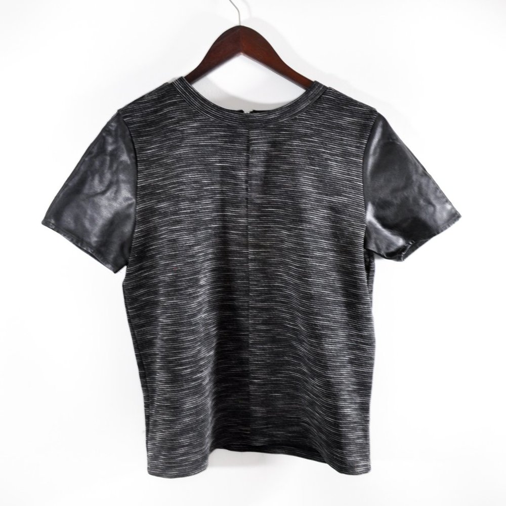 LOFT Heathered Grey Shirt, Faux Leather Sleeves
